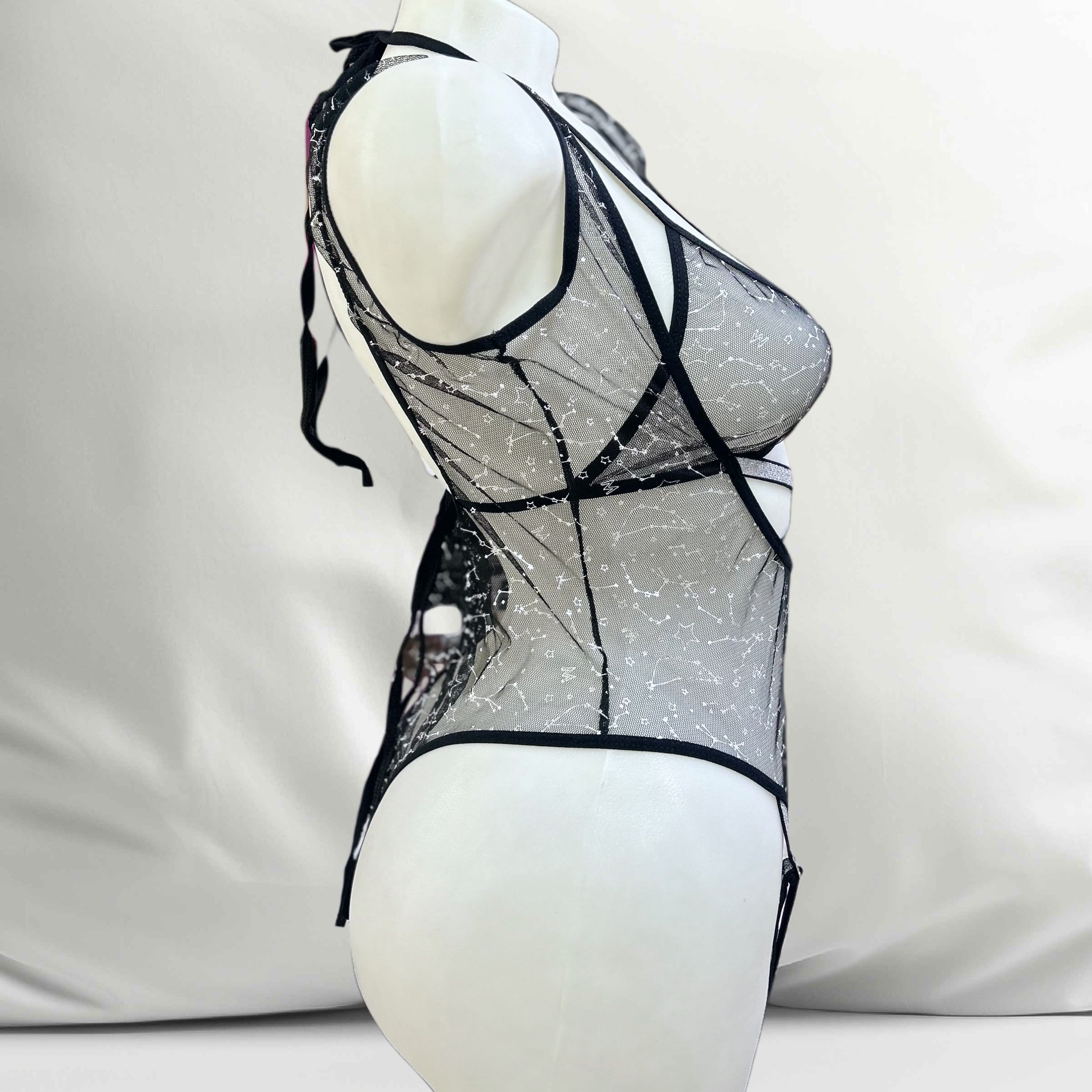Stella | Transparan Body Jartiyer Takımı - Siyah Gümüş