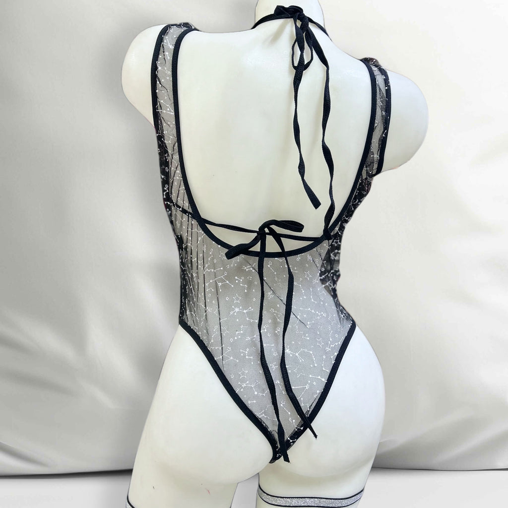 Stella | Transparan Body Jartiyer Takımı - Siyah Gümüş