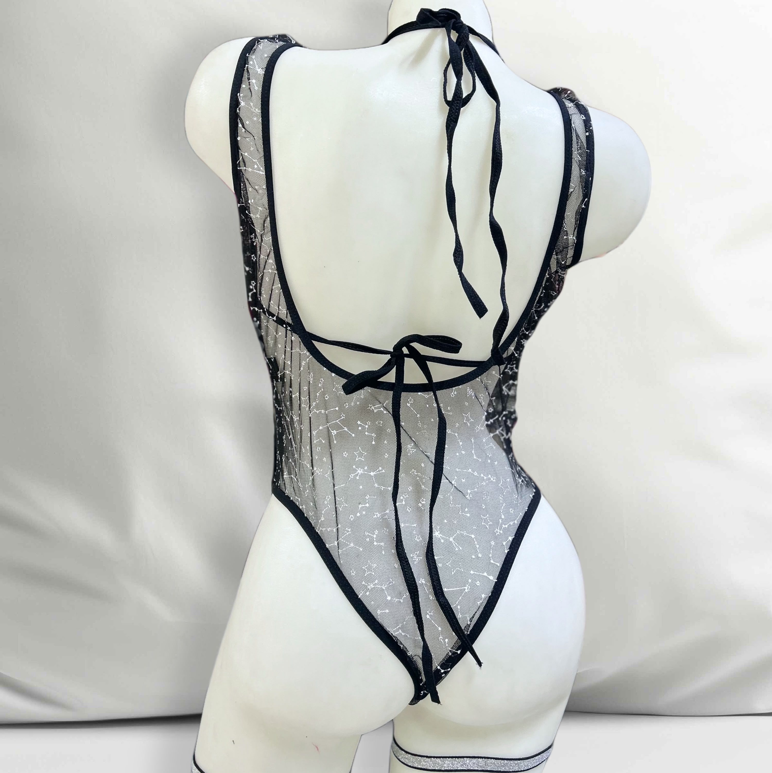 Stella | Transparan Body Jartiyer Takımı - Siyah Gümüş