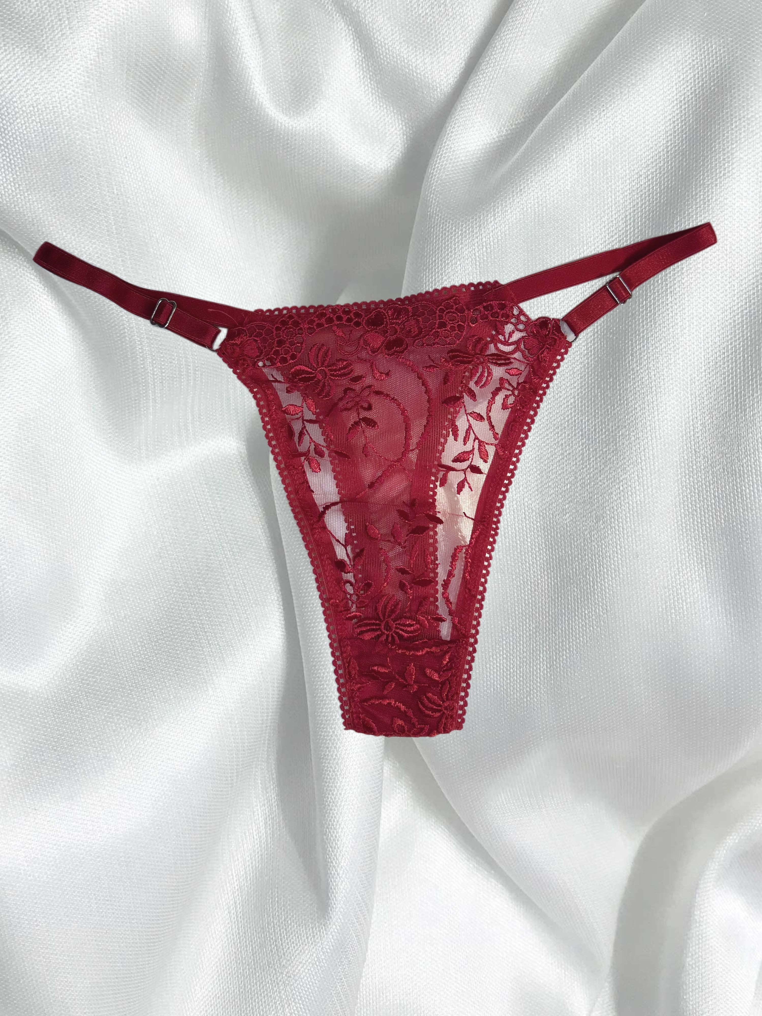 Velvet | Bordo Çiçek İşlemeli Dantel Sütyen ve Tanga Takımı