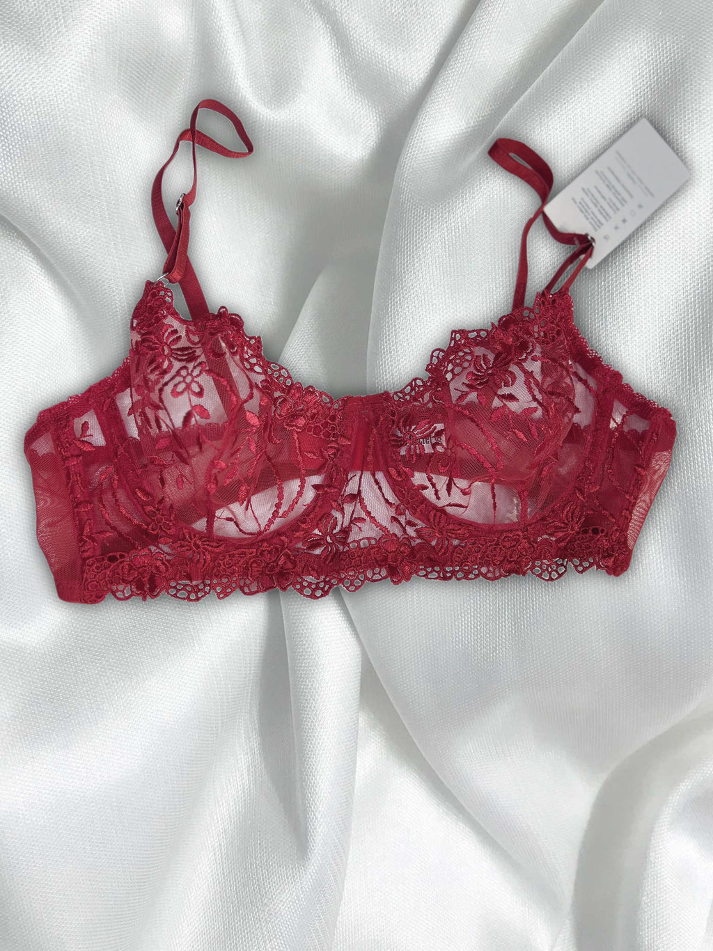 Velvet | Bordo Çiçek İşlemeli Dantel Sütyen ve Tanga Takımı
