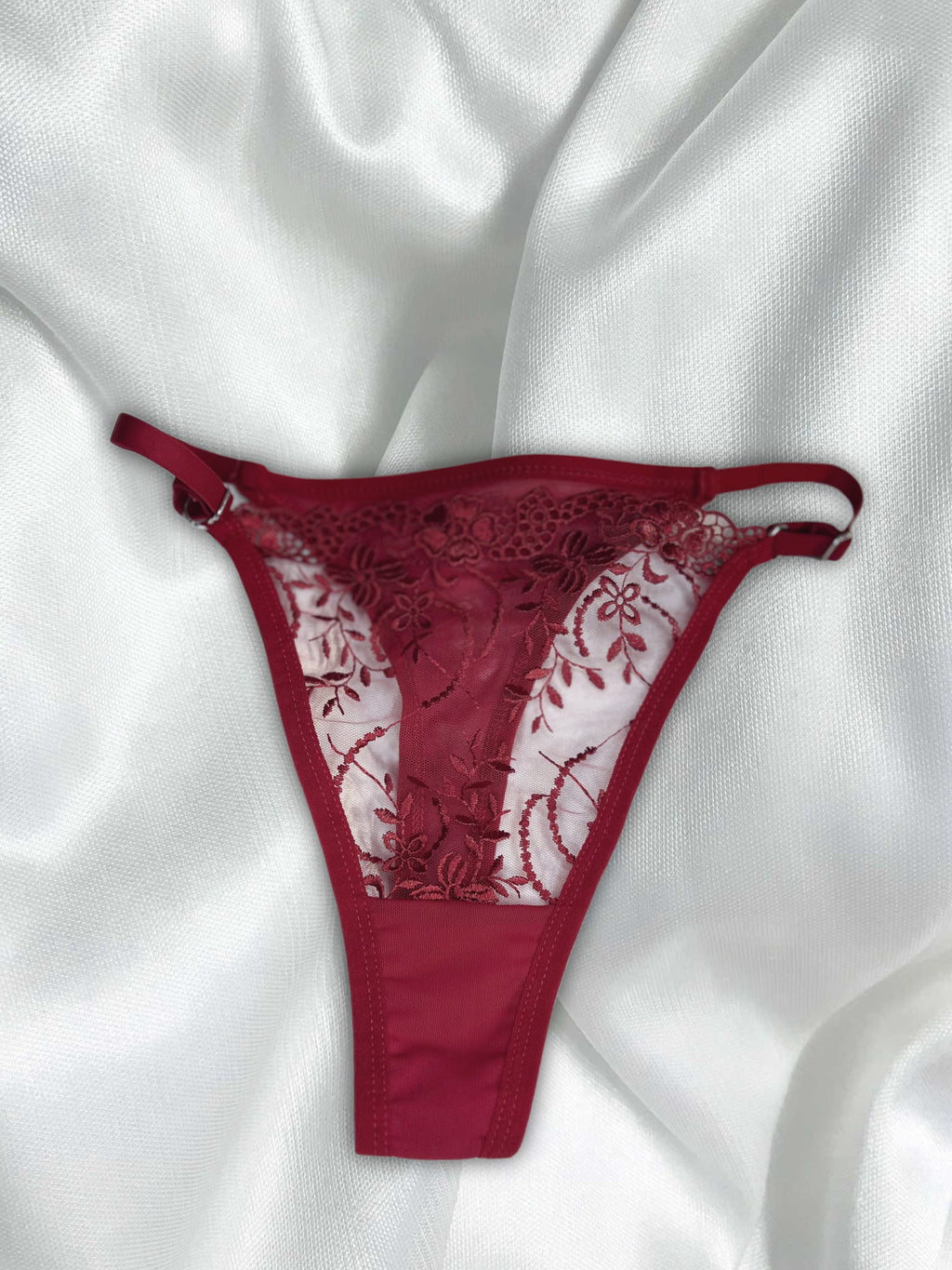 Bordeaux | Bordo Çiçek İşlemeli Dantel Sütyen ve Tanga Takımı