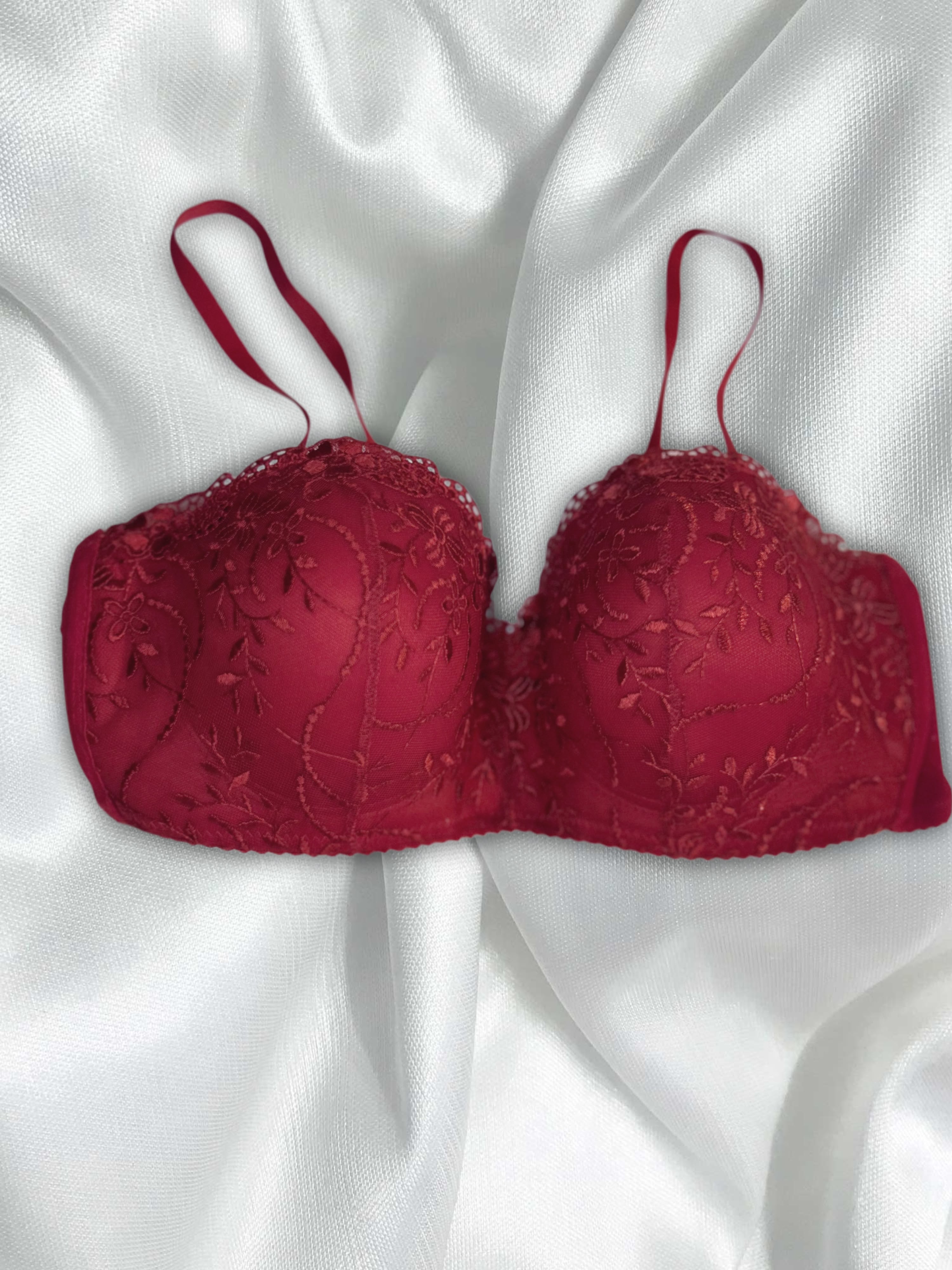 Bordeaux | Bordo Çiçek İşlemeli Dantel Sütyen ve Tanga Takımı