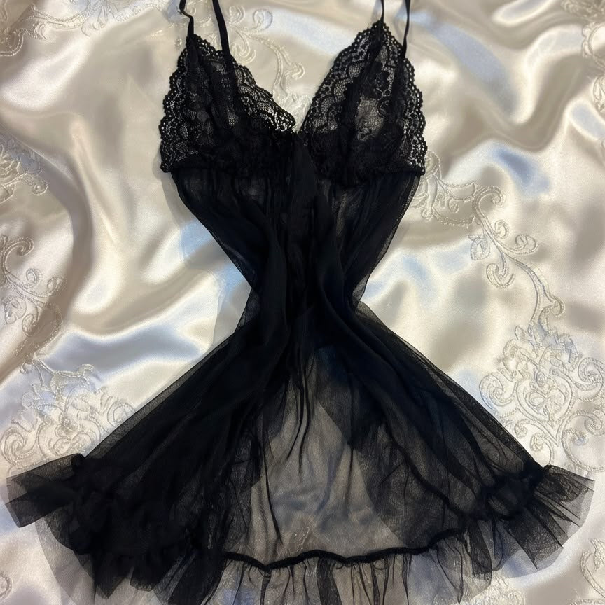 Transparan Dantel Babydoll Gecelik – Tül Fantezi Gecelik İnce Askılı Kadın Gecelik