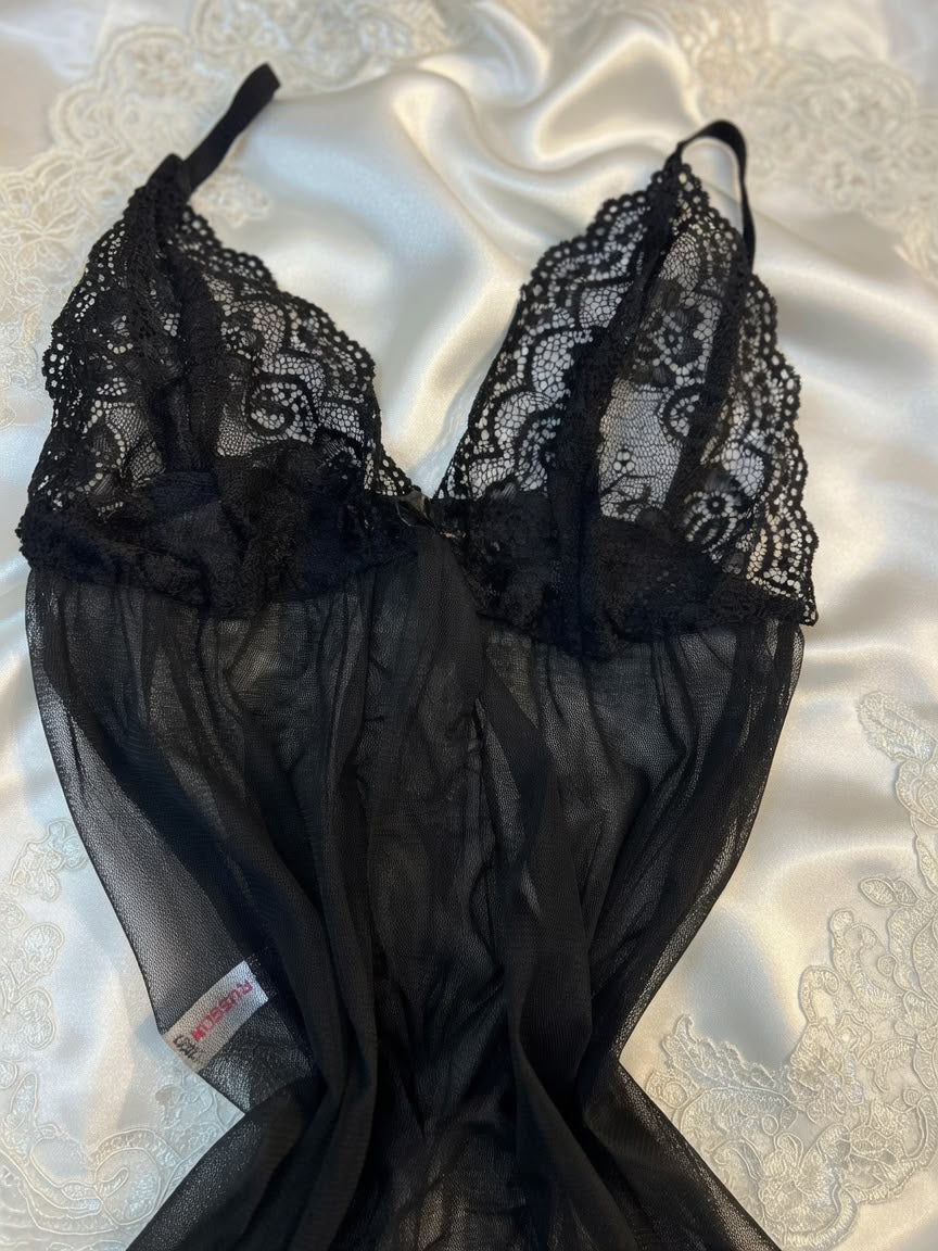 Transparan Dantel Babydoll Gecelik – Tül Fantezi Gecelik İnce Askılı Kadın Gecelik